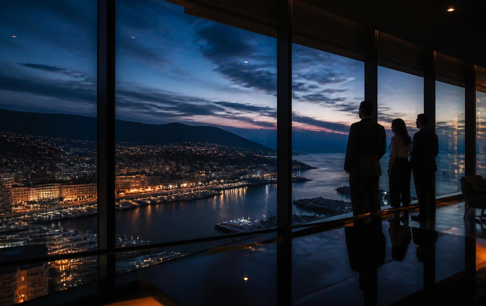 Capacitor Partners consultants overlooking a Mediterranean city at blue hour
