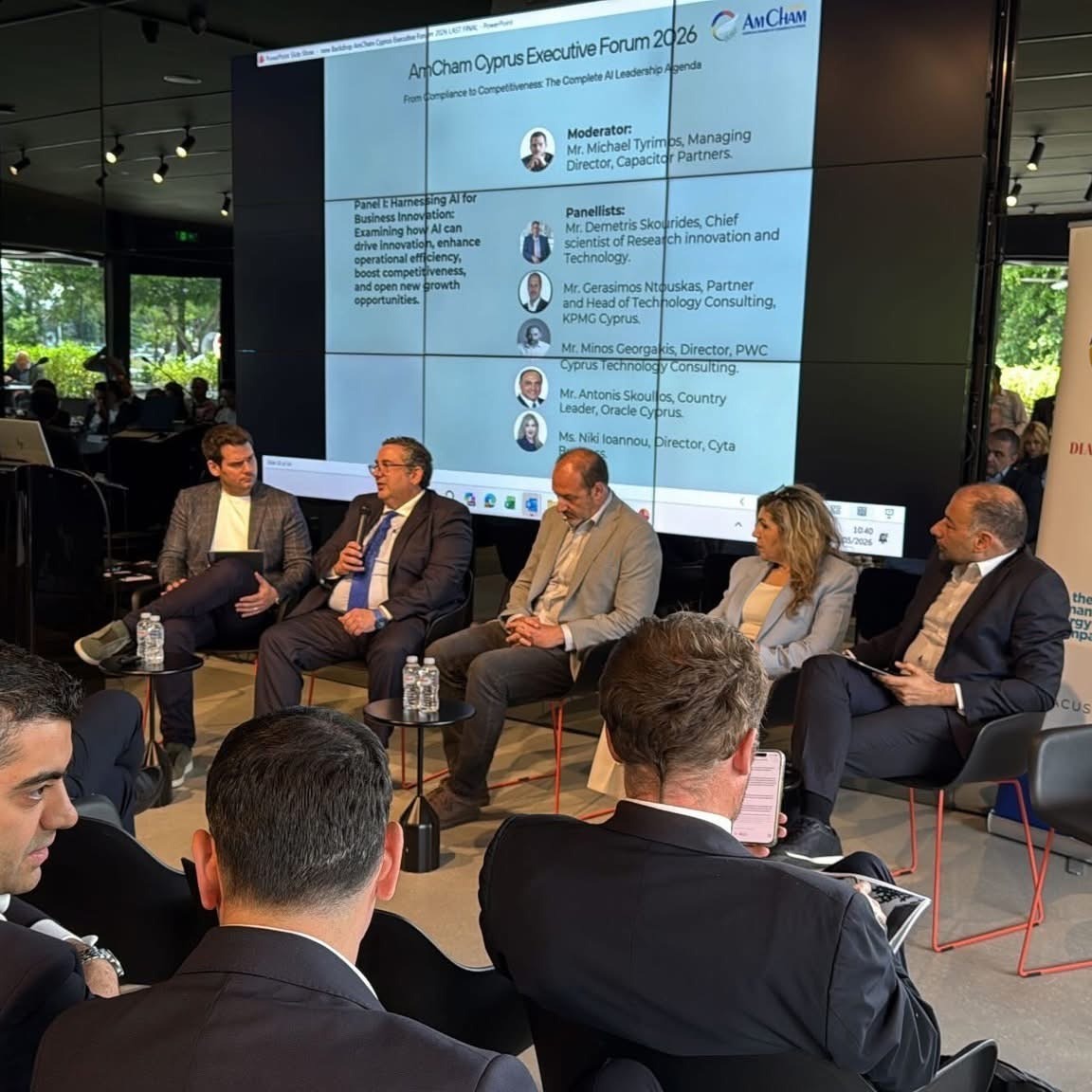 Panel discussion on harnessing AI for business innovation at the AmCham Cyprus Executive Forum 2026